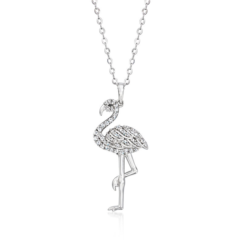 .40 ct. t.w. CZ Flamingo Pendant Necklace with Single Black CZ in Sterling Silver. 18&quot; image number 1
