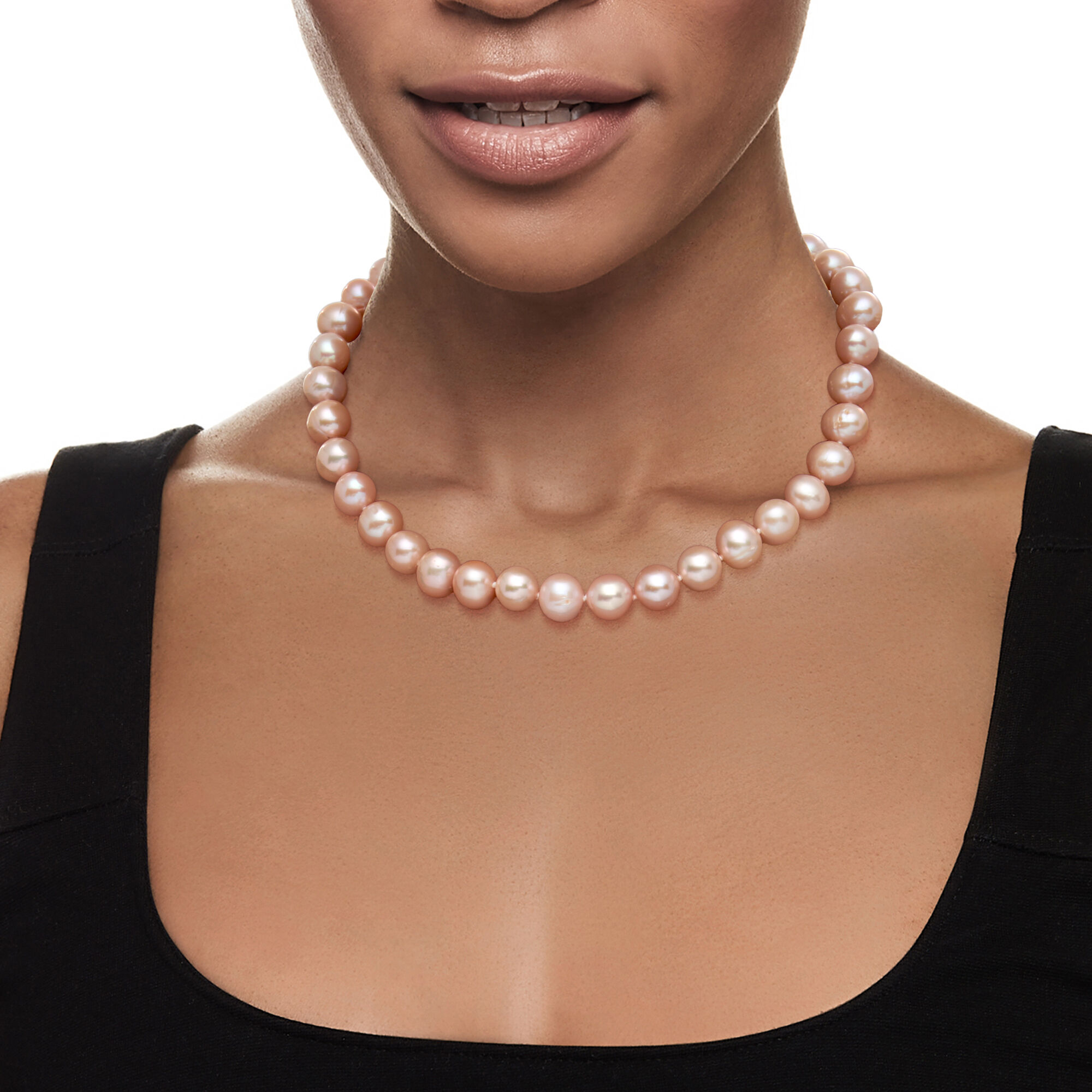 10 11mm Pink Cultured Pearl Necklace with 14kt Yellow Gold