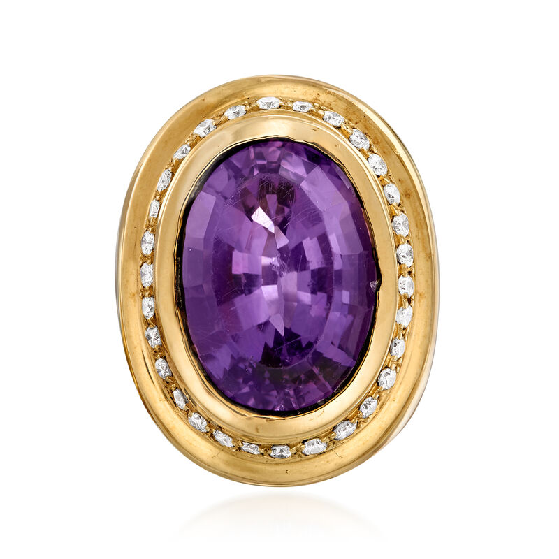 C. 1980 Vintage 12.00 Carat Amethyst and .60 ct. t.w. Diamond Ring in 14kt Yellow Gold image number 0