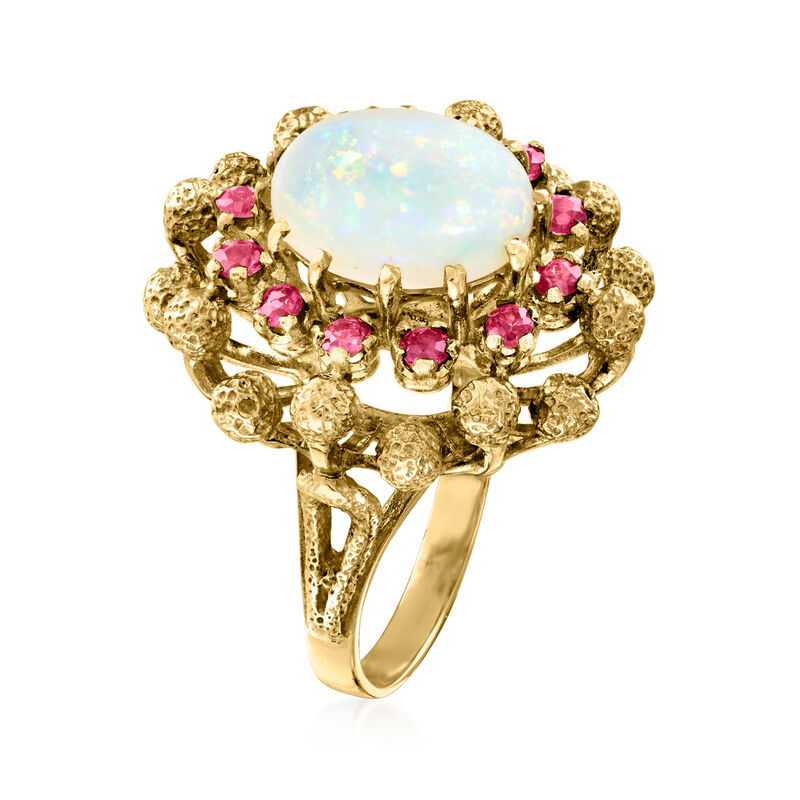 C. 1970 Vintage Opal and 1.00 ct. t.w. Ruby Ring in 14kt Yellow Gold. Size 6 image number 2