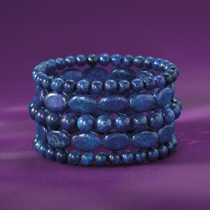 Lapis Jewelry Set: Five Bead Stretch Bracelets image number 5