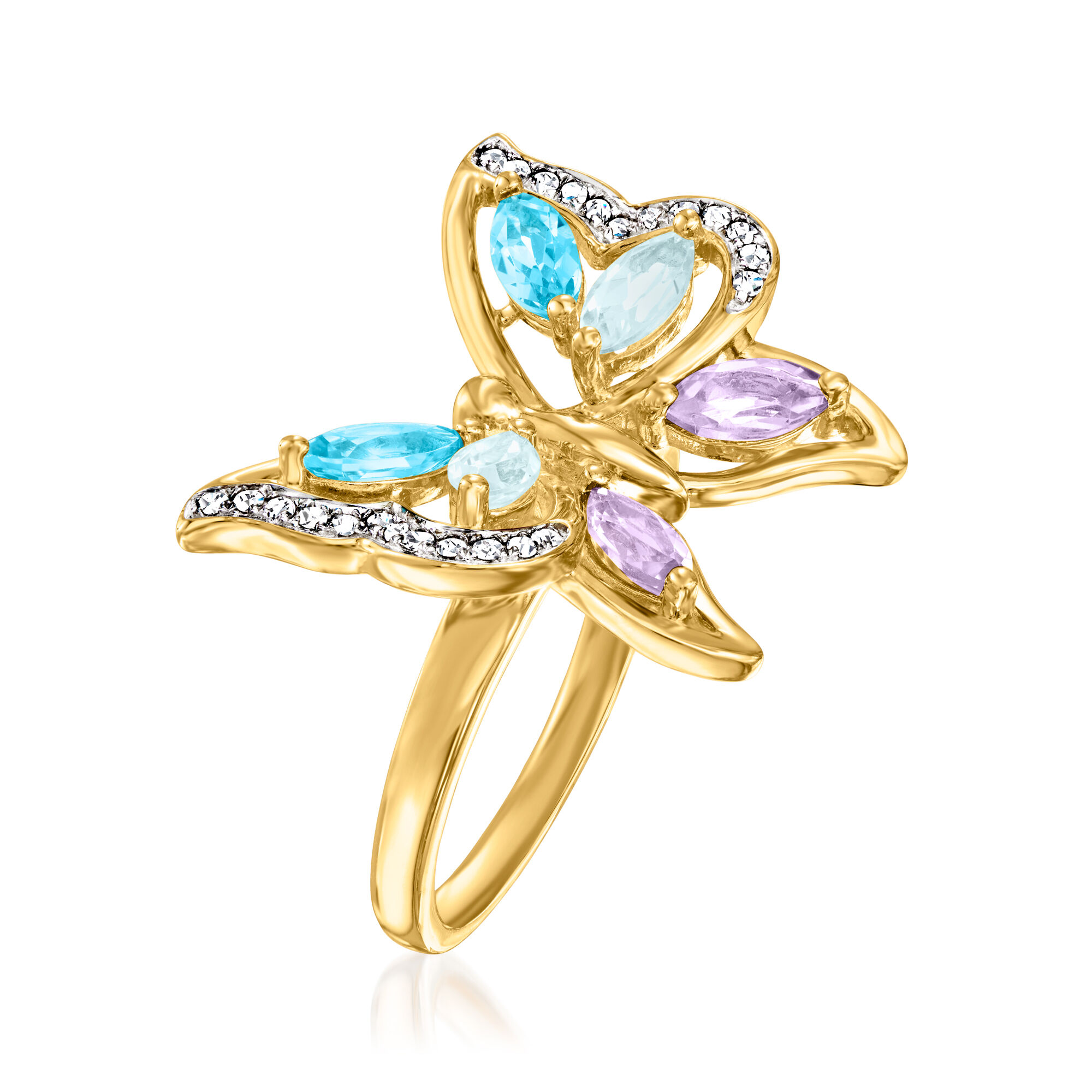 1.60 ct. t.w. Multi Gemstone Butterfly Ring in 18kt Gold Over Sterling