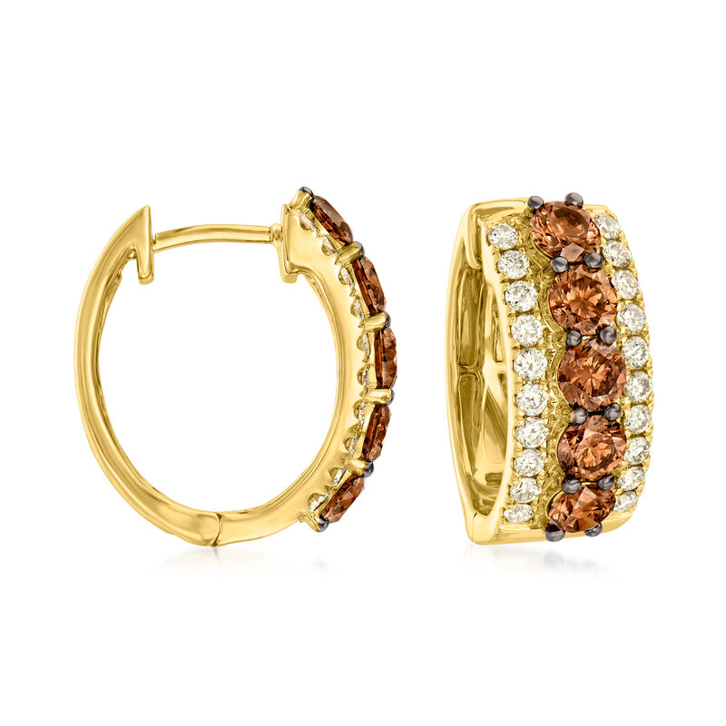 Le Vian &quot;Creme Brulee&quot; 2.49 ct. t.w. Chocolate and Nude Diamond Hoop Earrings in 14kt Honey Gold. 5/8&quot; image number 0
