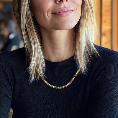 Italian Sterling Silver and 22kt Gold Over Sterling Bead Necklace