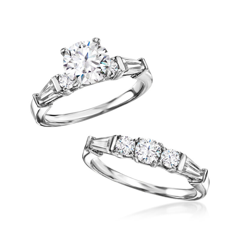 2.60 ct. t.w. CZ Bridal Set: Engagement and Wedding Rings in Sterling Silver image number 3
