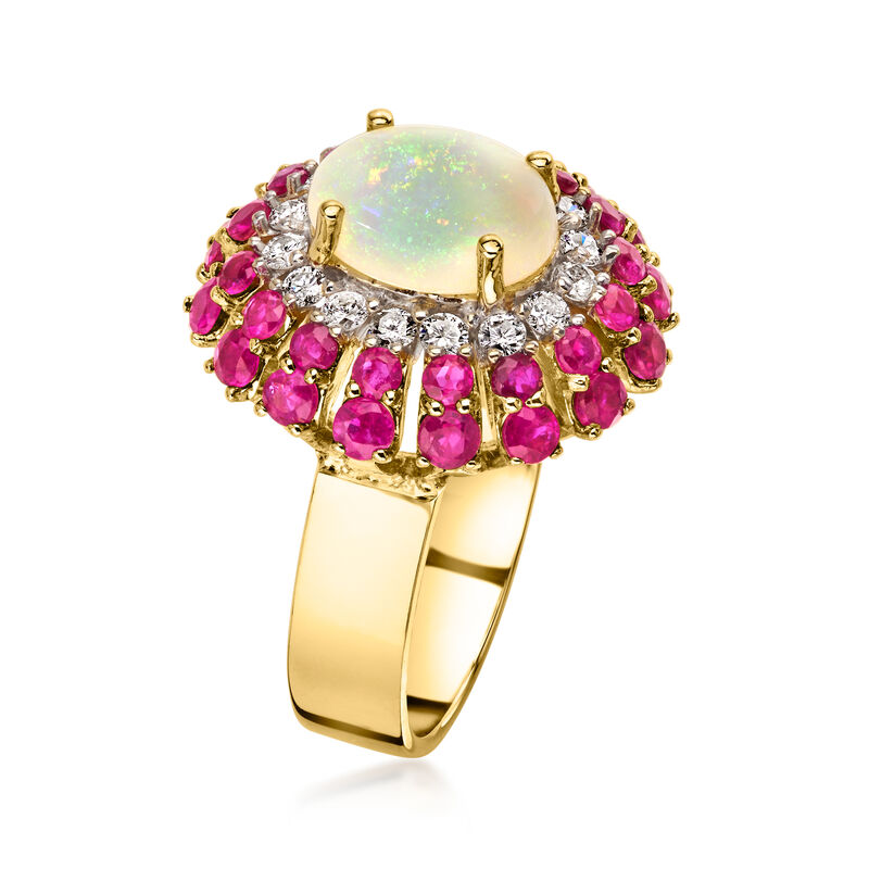 C. 1980 Vintage Opal Ring with 2.40 ct. t.w. Rubies and .50 ct. t.w. Diamonds in 14kt Yellow Gold. Size 7.25 image number 2