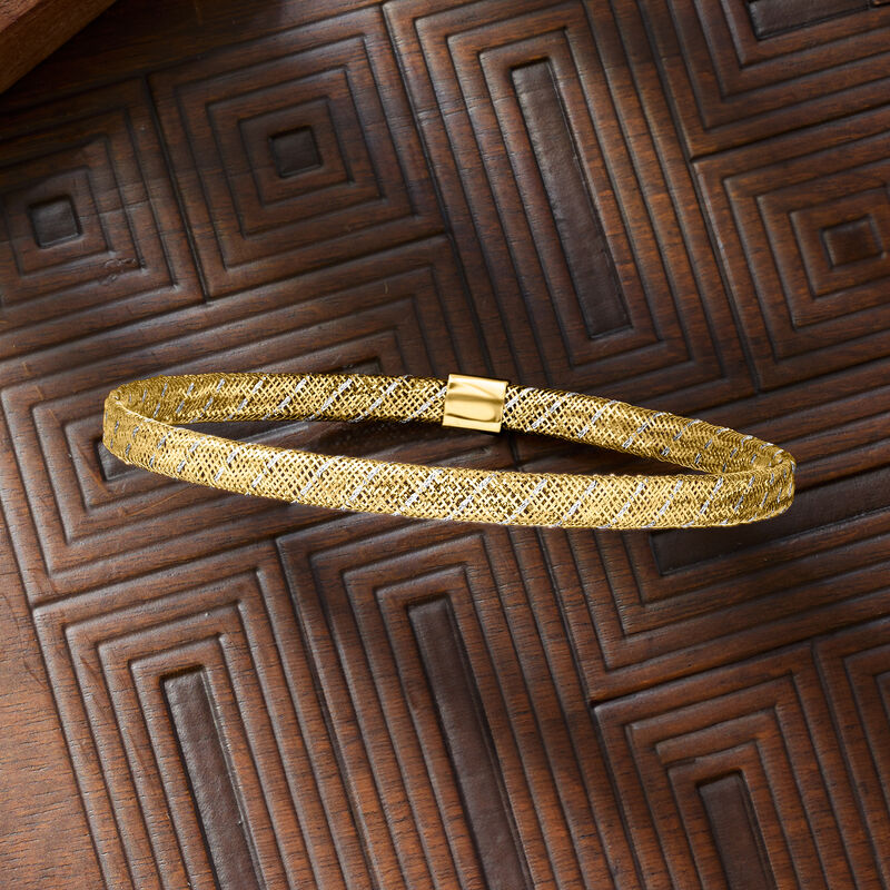 Italian 10kt Two-Tone Gold Mesh Stretch Bracelet image number 2