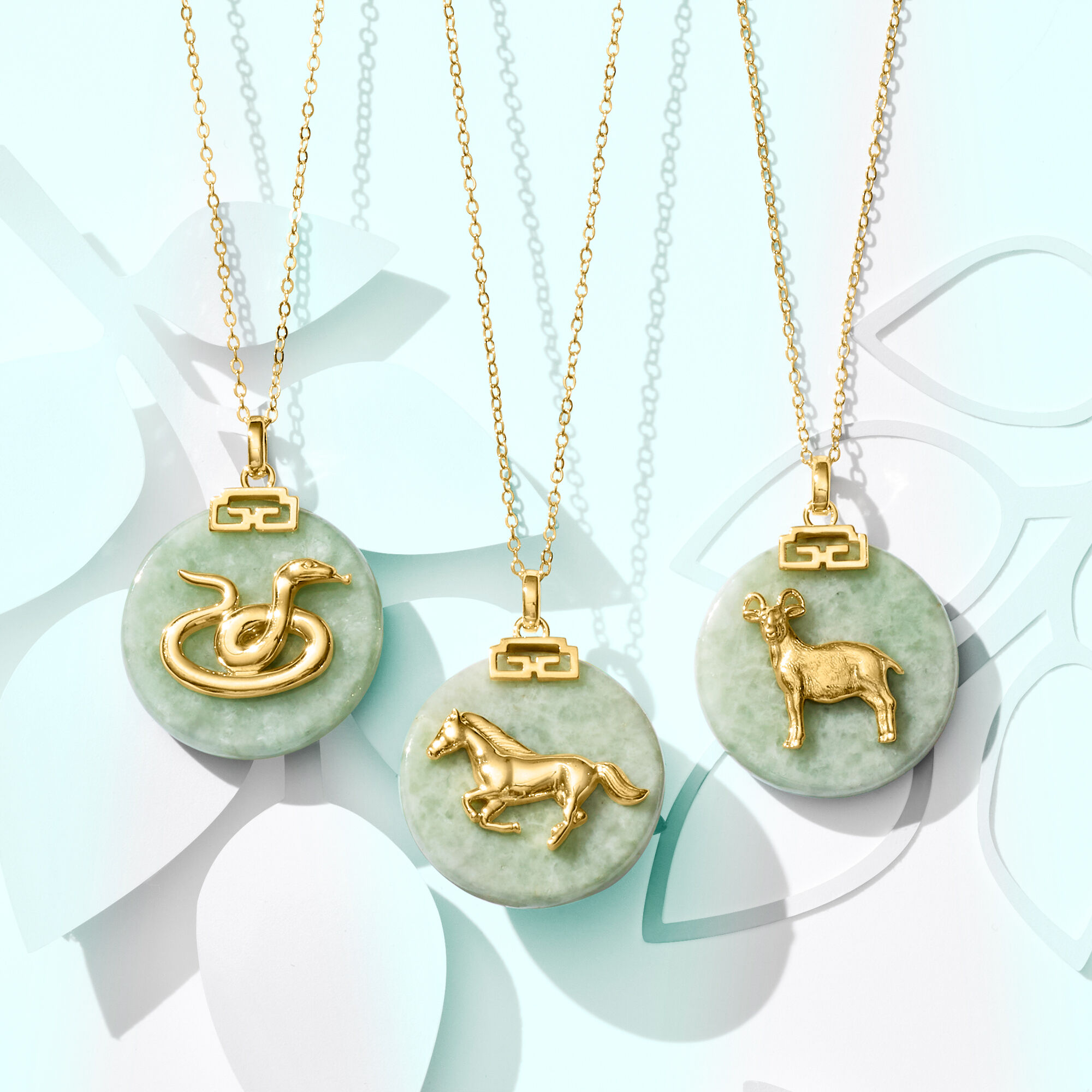 Jade Chinese Zodiac Pendant Necklace in 18kt Gold Over Sterling