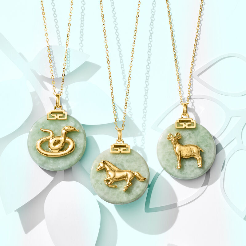 Jade Chinese Zodiac Pendant Necklace in 18kt Gold Over Sterling image number 2