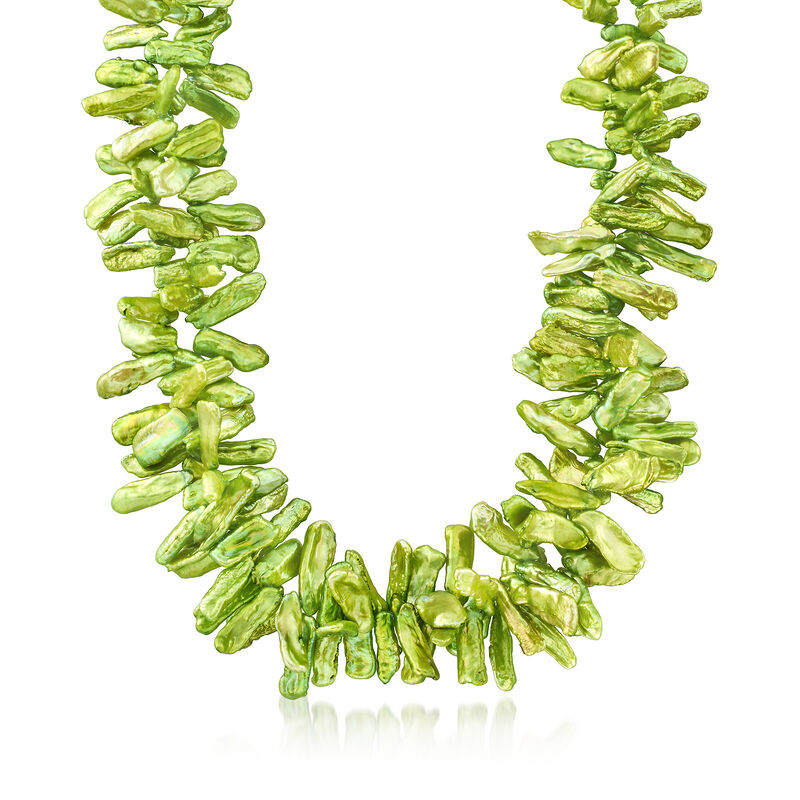 Green Cultured Baroque Biwa Pearl Necklace in Sterling Silver image number 0