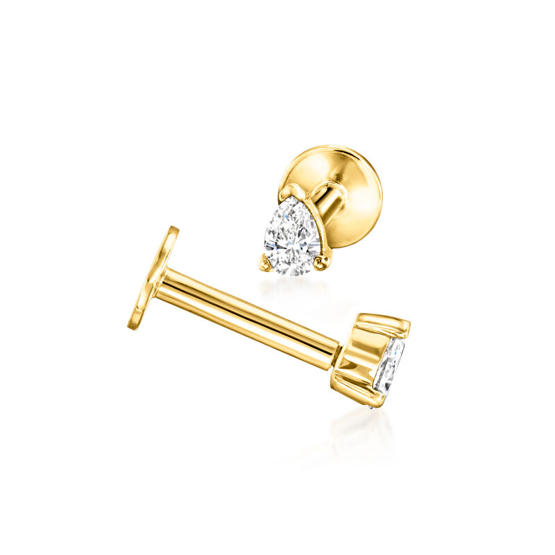 Pear-Shaped Lab-Grown Diamond Flat-Back Stud Earrings in 14kt Yellow Gold image number 4