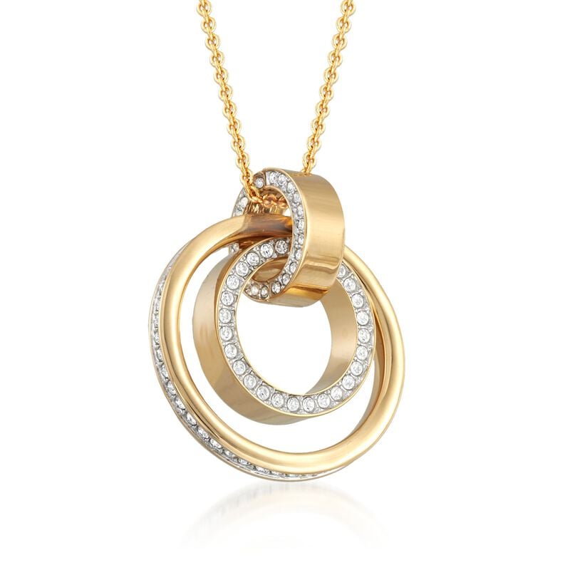 Swarovski Crystal &quot;Hollow&quot; Pave Crystal Medium Double Circle Pendant Necklace in Gold Plate image number 3