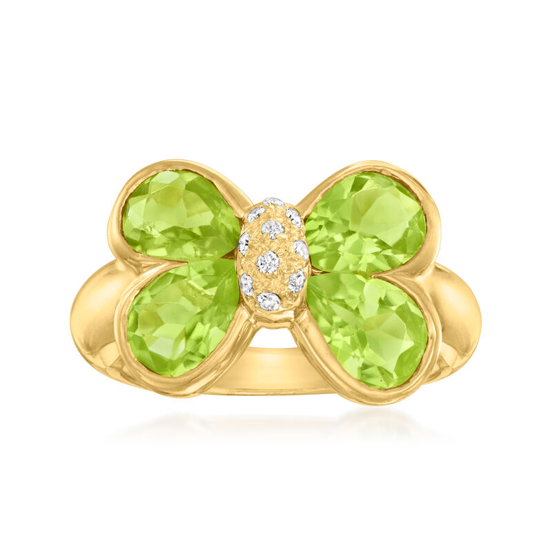 C. 1980 Vintage 2.45 ct. t.w. Peridot Butterfly Ring with Diamond Accents in 18kt Yellow Gold image number 0