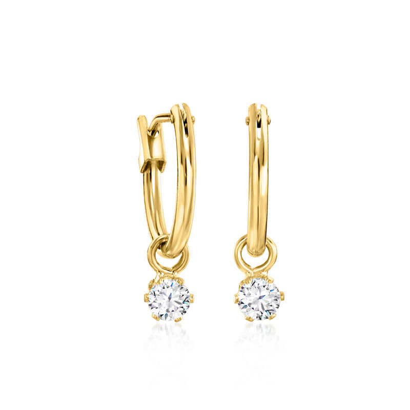 Child's .20 ct. t.w. CZ Hoop Drop Earrings in 14kt Yellow Gold image number 1