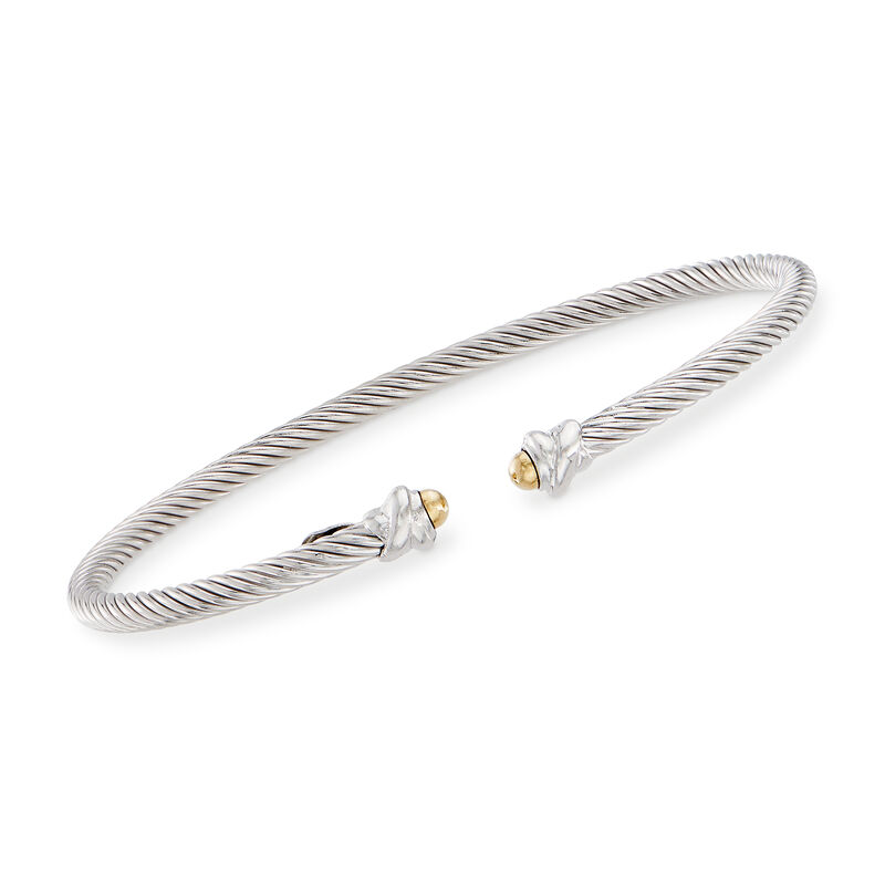 Phillip Gavriel &quot;Italian Cable&quot; Sterling Silver Cuff Bracelet with 18kt Yellow Gold. 7&quot; image number 0