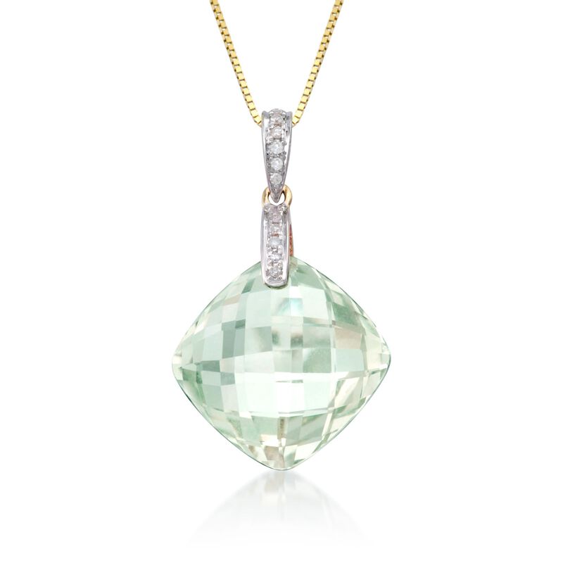 13.00 Carat Green Prasiolite Necklace with Diamonds in 14kt Yellow Gold. 18&quot; image number 0