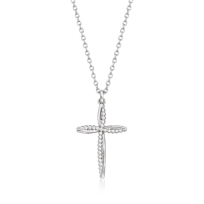 Gabriel Designs Sterling Silver Bead Cross Pendant Necklace. 15.5" image number 1