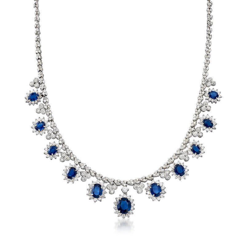 17.10 ct. t.w. Sapphire and 8.85 ct. t.w. Diamond Necklace in 14kt White Gold. 17.5&quot; image number 0