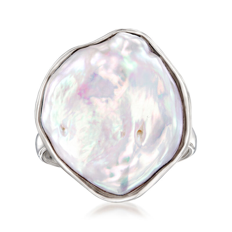 20x16mm Cultured Keshi Pearl Ring in Sterling Silver image number 0