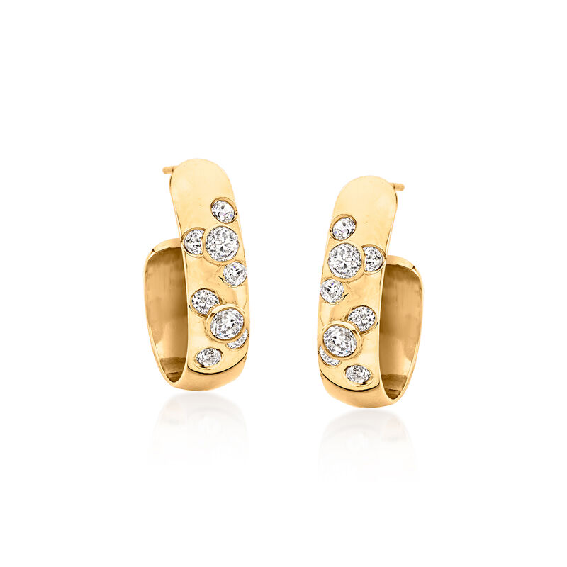 C. 1980 Vintage 1.35 ct. t.w. Diamond Curved Earrings in 14kt Yellow Gold image number 2