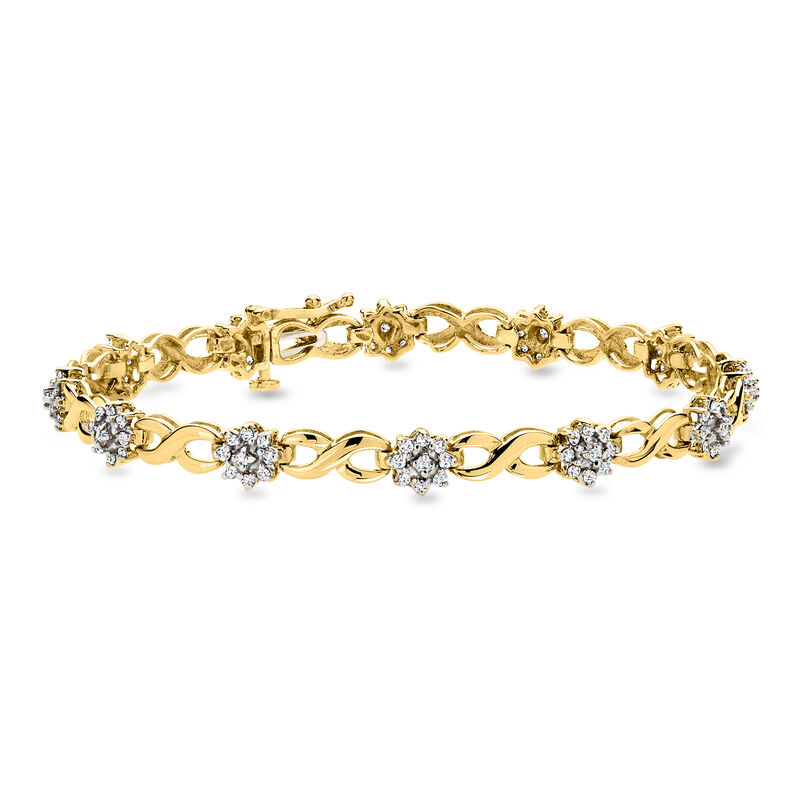 C. 1990 Vintage 1.15 ct. t.w. Diamond Cluster Bracelet in 10kt Yellow Gold. 7.25" image number 0