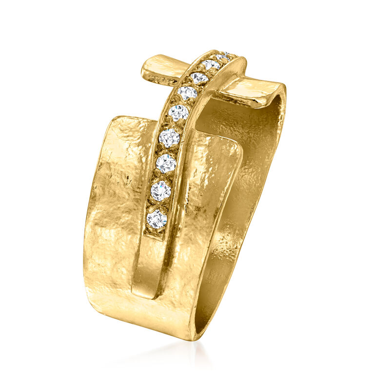 .15 ct. t.w. Diamond Hammered Ring in 18kt Gold Over Sterling image number 2