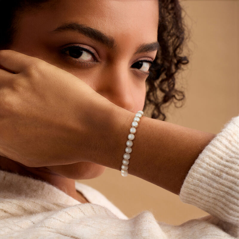 6-9mm Cultured Pearl Bolo Bracelet in Sterling Silver image number 1