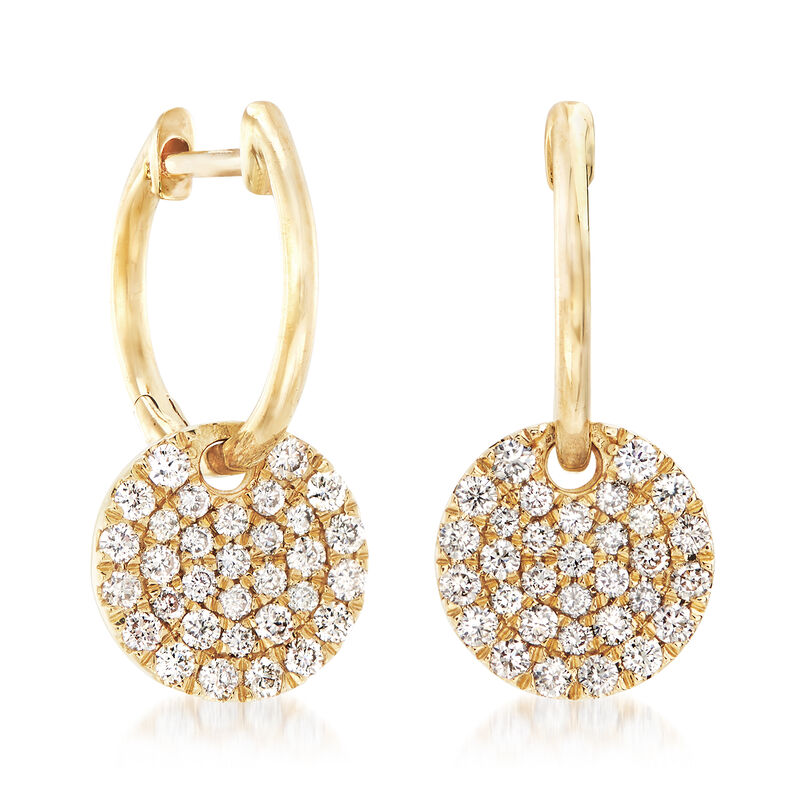 Gabriel Designs .49 ct. t.w. Diamond Hoop Drop Earrings in 14kt Yellow Gold  image number 2