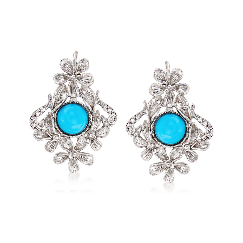 Italian Turquoise and .20 ct. t.w. CZ Flower Drop Earrings in Sterling Silver image number 0