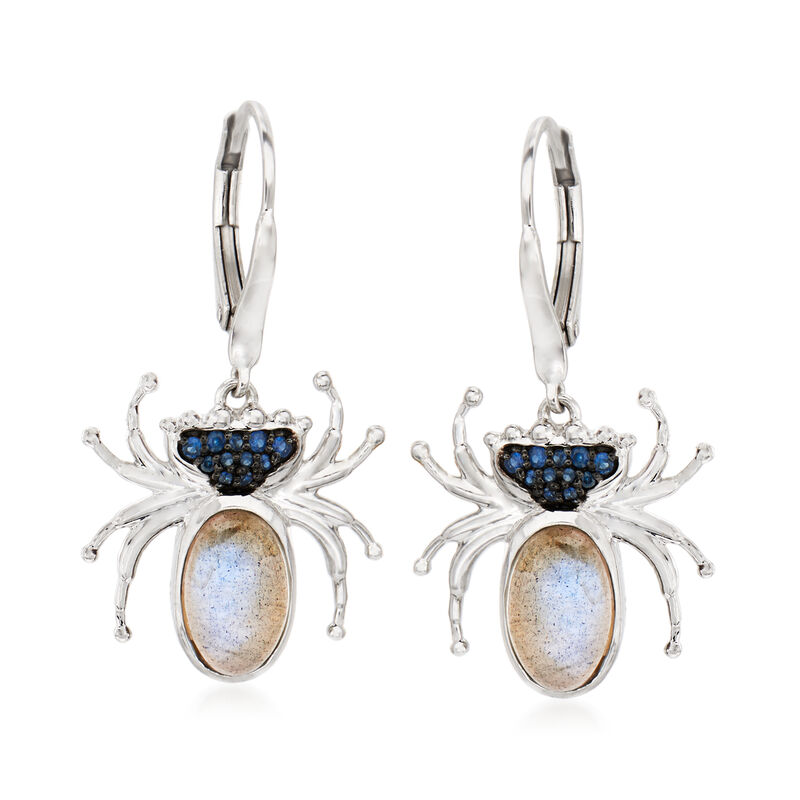 Labradorite, Mother-Of-Pearl and .10 ct. t.w. Sapphire Spider Doublet Drop Earrings in Sterling Silver image number 0