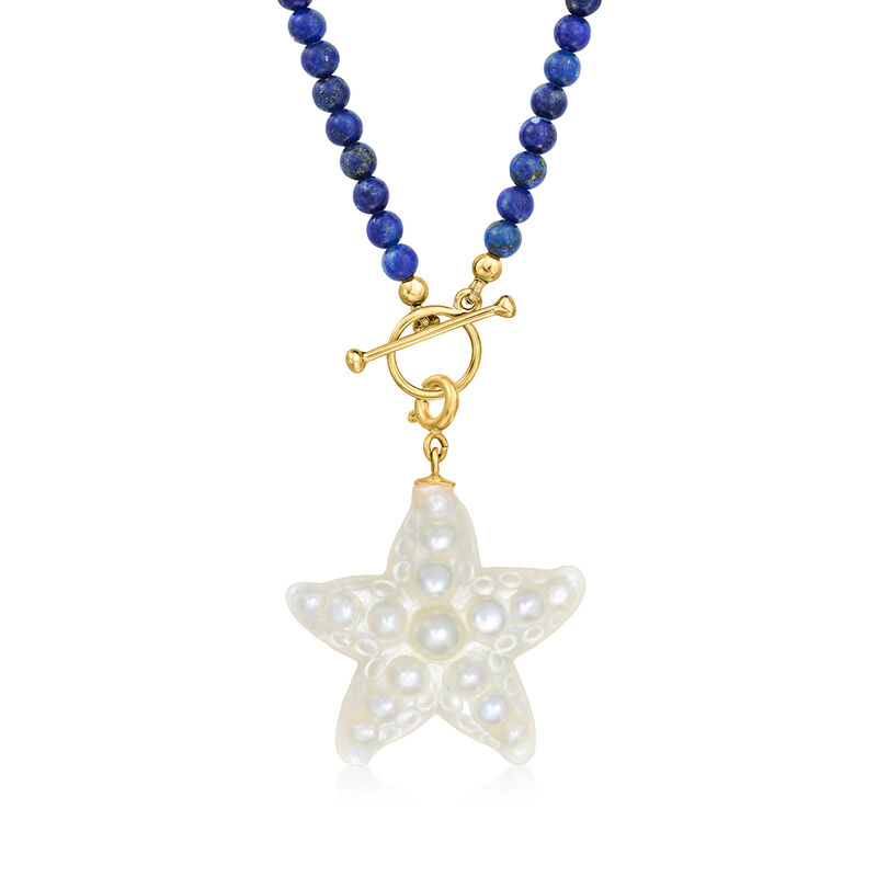 Mother-of-Pearl and 3-5mm Cultured Pearl Starfish Charm in 18kt Gold Over Sterling image number 2