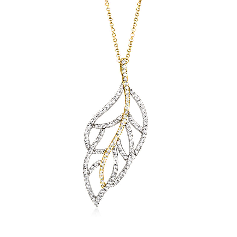 C. 1990 Vintage 1.50 ct. t.w. Diamond Leaf Pendant Necklace in 18kt Two-Tone Gold. 15.75&quot; image number 0