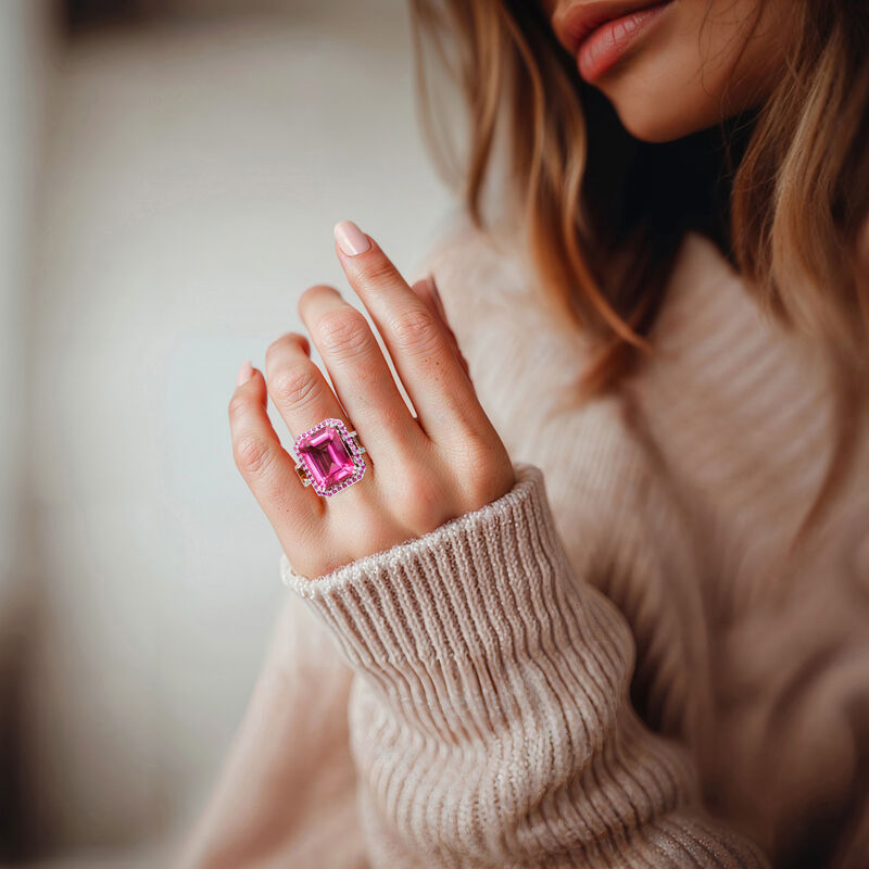 14.00 Carat Pink Topaz and .80 ct. t.w. Multi-Gemstone Ring in Sterling Silver image number 1