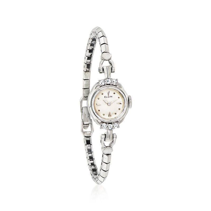 C. 1960 Vintage Elgin Women's .25 ct. t.w. Diamond Watch in 14kt White Gold. Size 6.25 image number 0