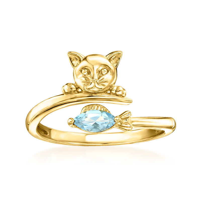 .20 Carat Swiss Blue Topaz Cat and Fish Ring in 18kt Gold Over Sterling image number 0