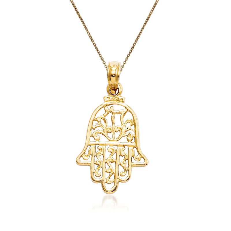 14kt Yellow Gold Hamsa Hand Pendant Necklace image number 0