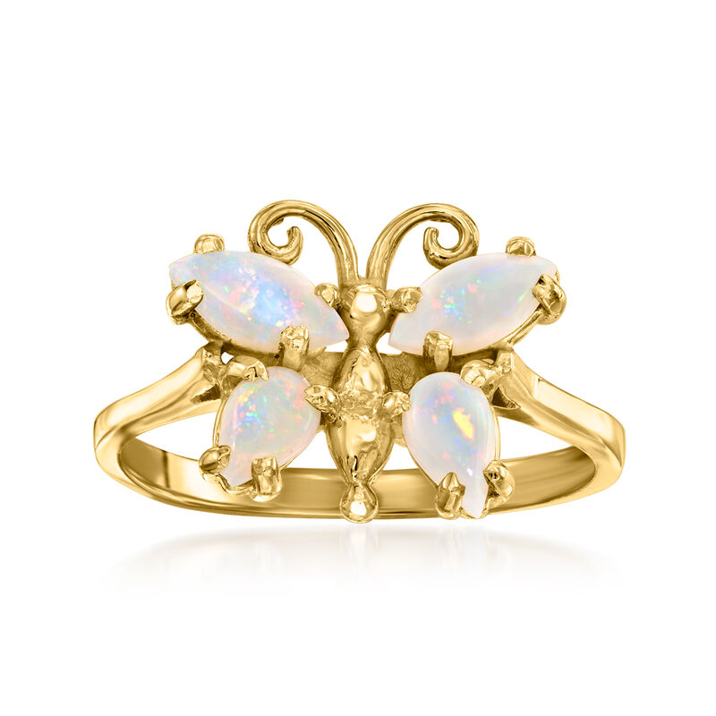 C. 1990 Vintage Opal Butterfly Ring in 14kt Yellow Gold. Size 5 image number 0