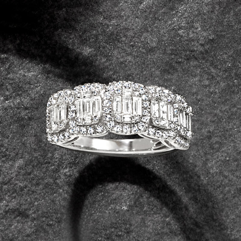 1.00 ct. t.w. Round and Baguette Diamond Ring in Sterling Silver image number 5