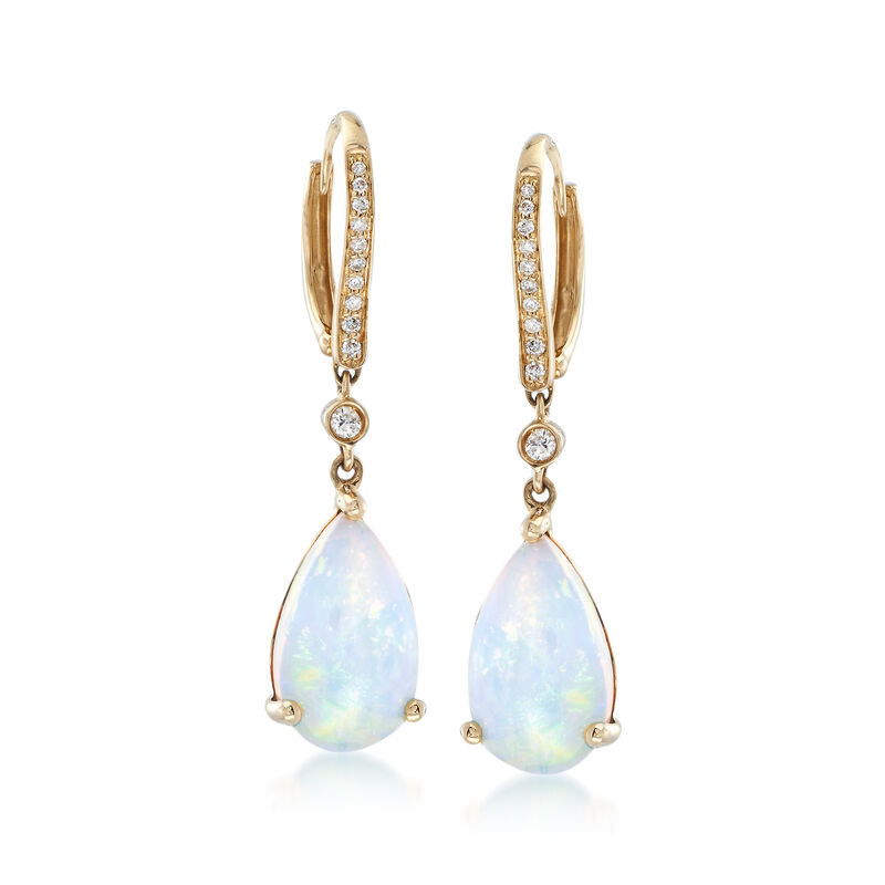 Ethiopian Opal and .18 ct. t.w. Diamond Drop Earrings in 14kt Yellow Gold image number 0