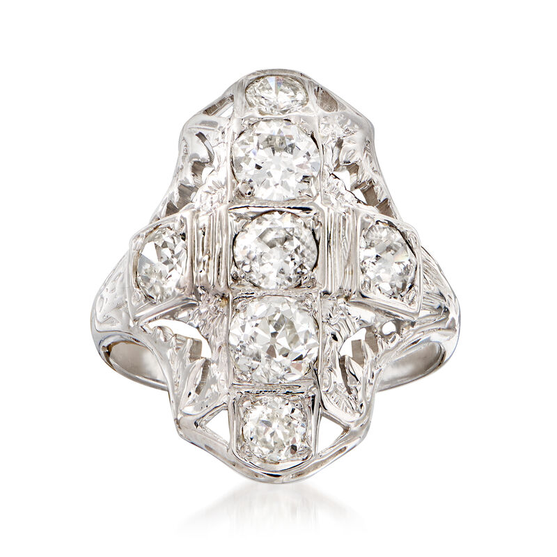 C. 1950 Vintage 1.60 ct. t.w. Diamond Filigree Cocktail Ring in 18kt White Gold image number 0