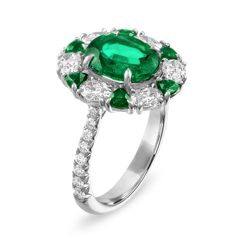 6.40 ct. t.w. Zambian Emerald and 5.63 ct. t.w. Diamond Ring in 18kt White Gold image number 1