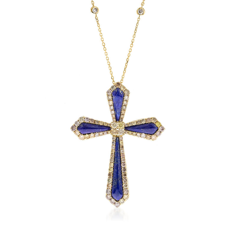 Lapis Pendant Necklace with 1.92 ct. t.w. Diamonds in 14kt Yellow Gold. 16.5" image number 0