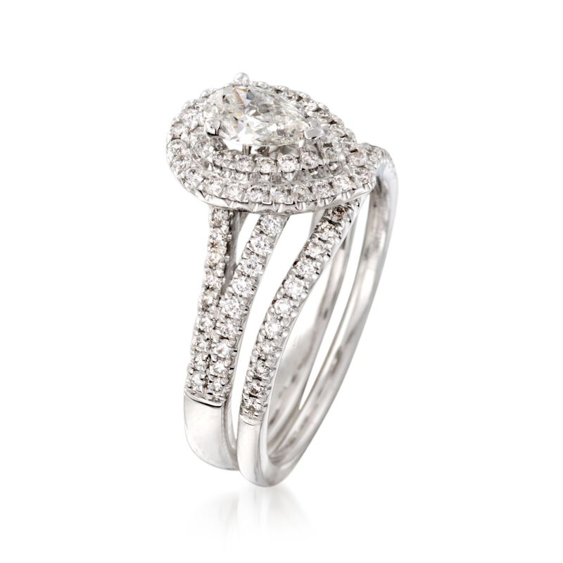 .96 ct. t.w. Diamond Bridal Set: Double Halo Engagement and Wedding Rings in 14kt White Gold image number 2