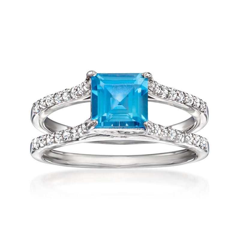 Sterling Silver London Blue, Swiss Blue, White Topaz and Peridot Ring Sterling Silver London Blue, Swiss Blue, White Topaz and Peridot Ring