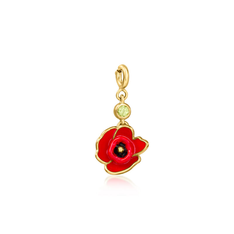 August/Peridot - Birthstone Poppy Charm with Enamel in 18kt Gold Over Sterling image number 0