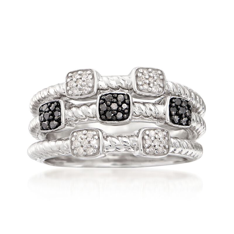 .19 ct. t.w. Black and White Diamond Jewelry Set: Three Rings in Sterling Silver image number 0