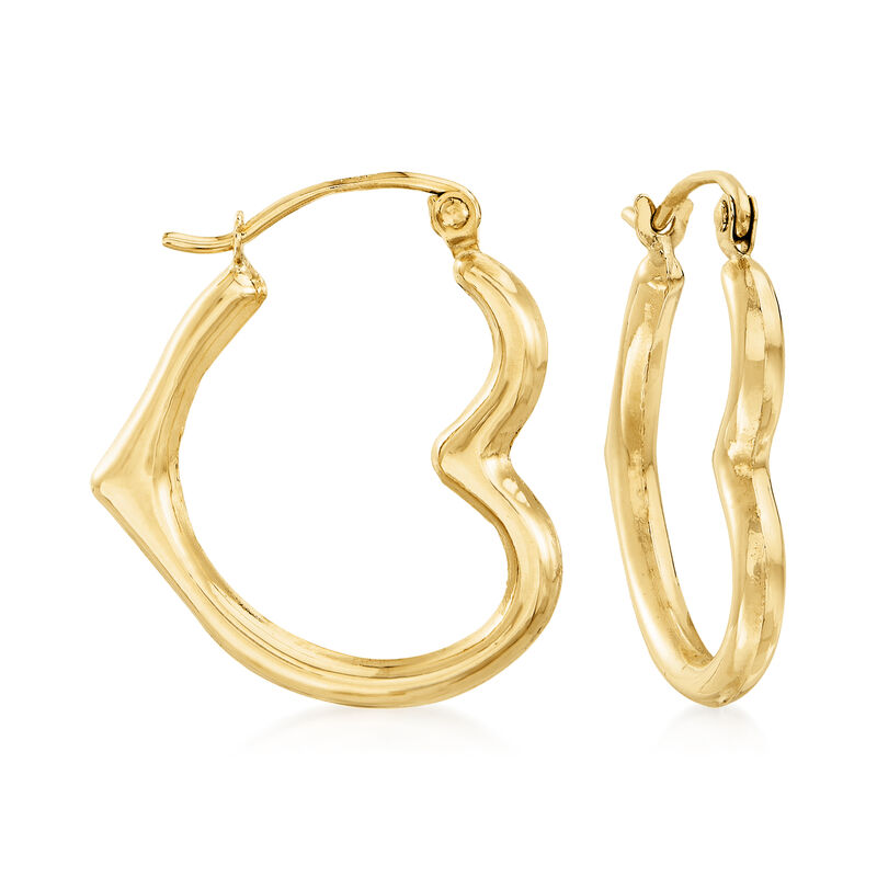 14kt Yellow Gold Heart Hoop Earrings. 3/8&quot; image number 0