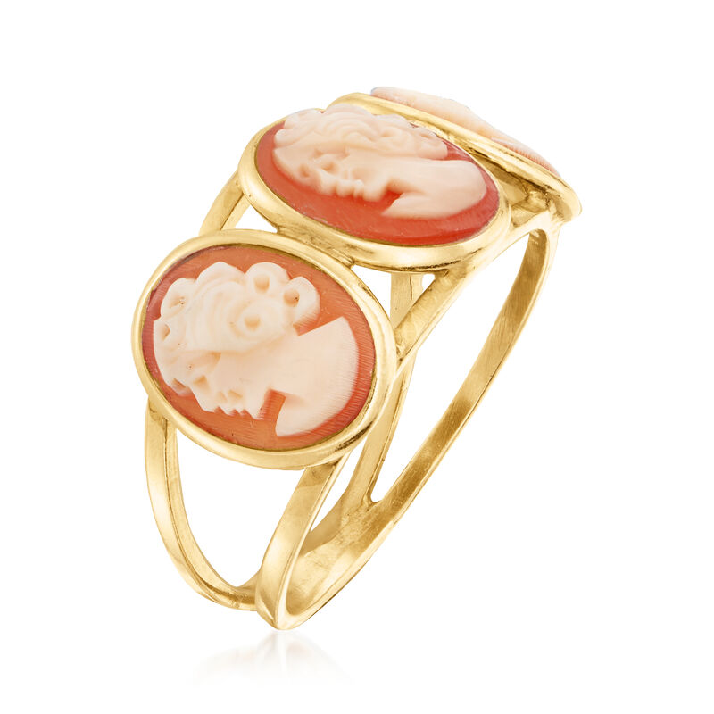 Italian Orange Shell Cameo Ring in 18kt Gold Over Sterling image number 2