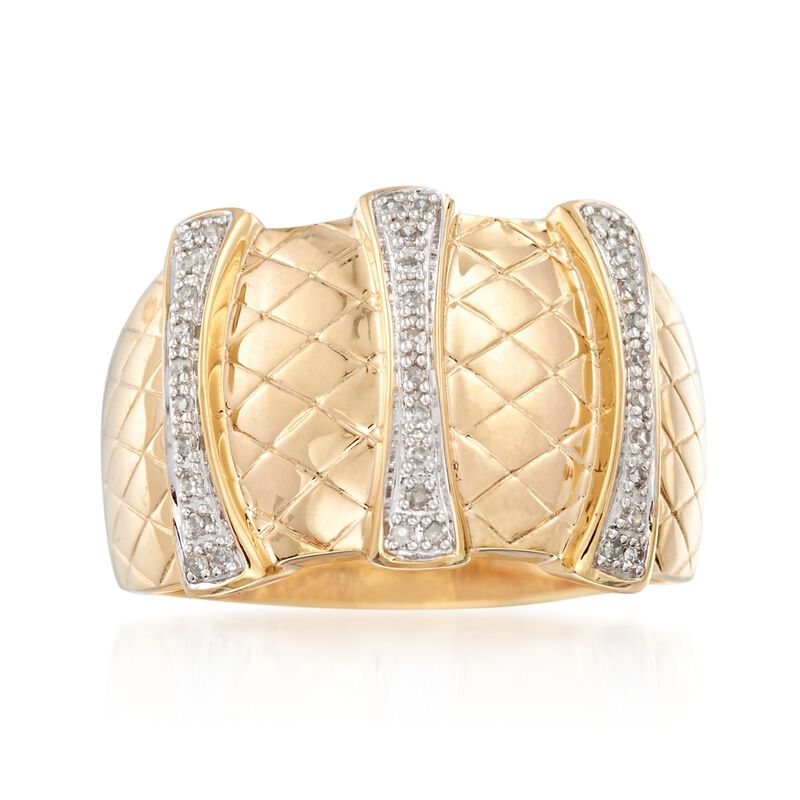 Two-Tone Sterling Silver Textured Ring with .10 ct. t.w. Diamond Bars image number 0