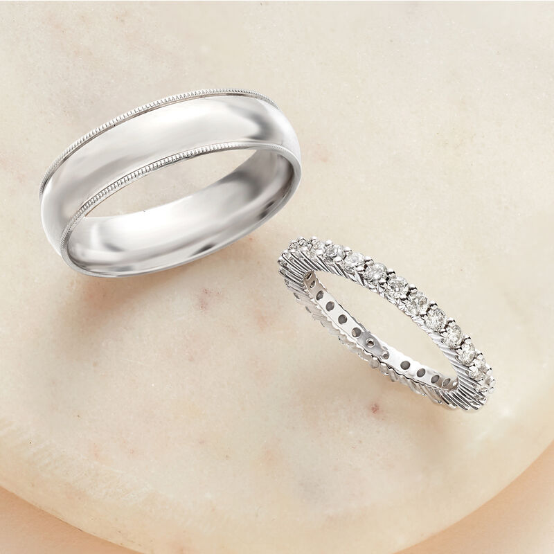Men's 6mm 14kt White Gold Milgrain Wedding Band image number 2